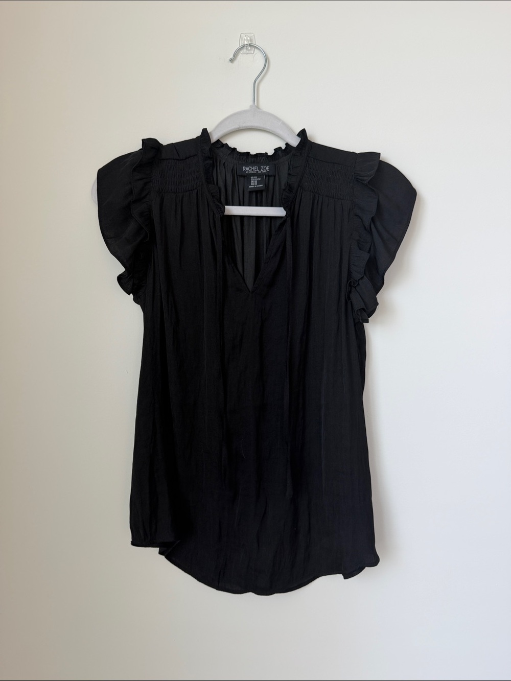 Rachel Zoe Black Ruffle-Sleeve V-Neck Blouse